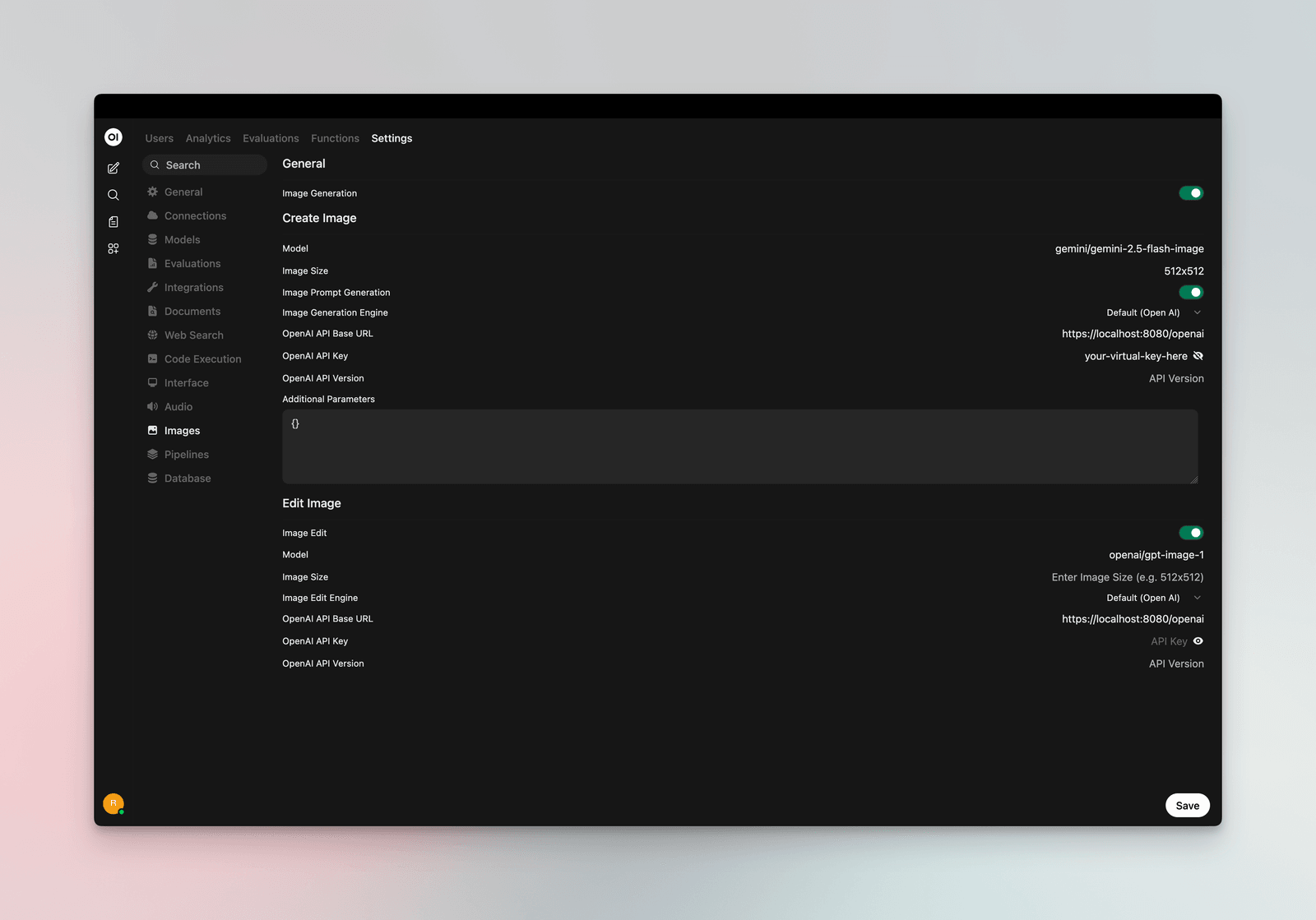 Image generation setup in Open WebUI Admin Settings