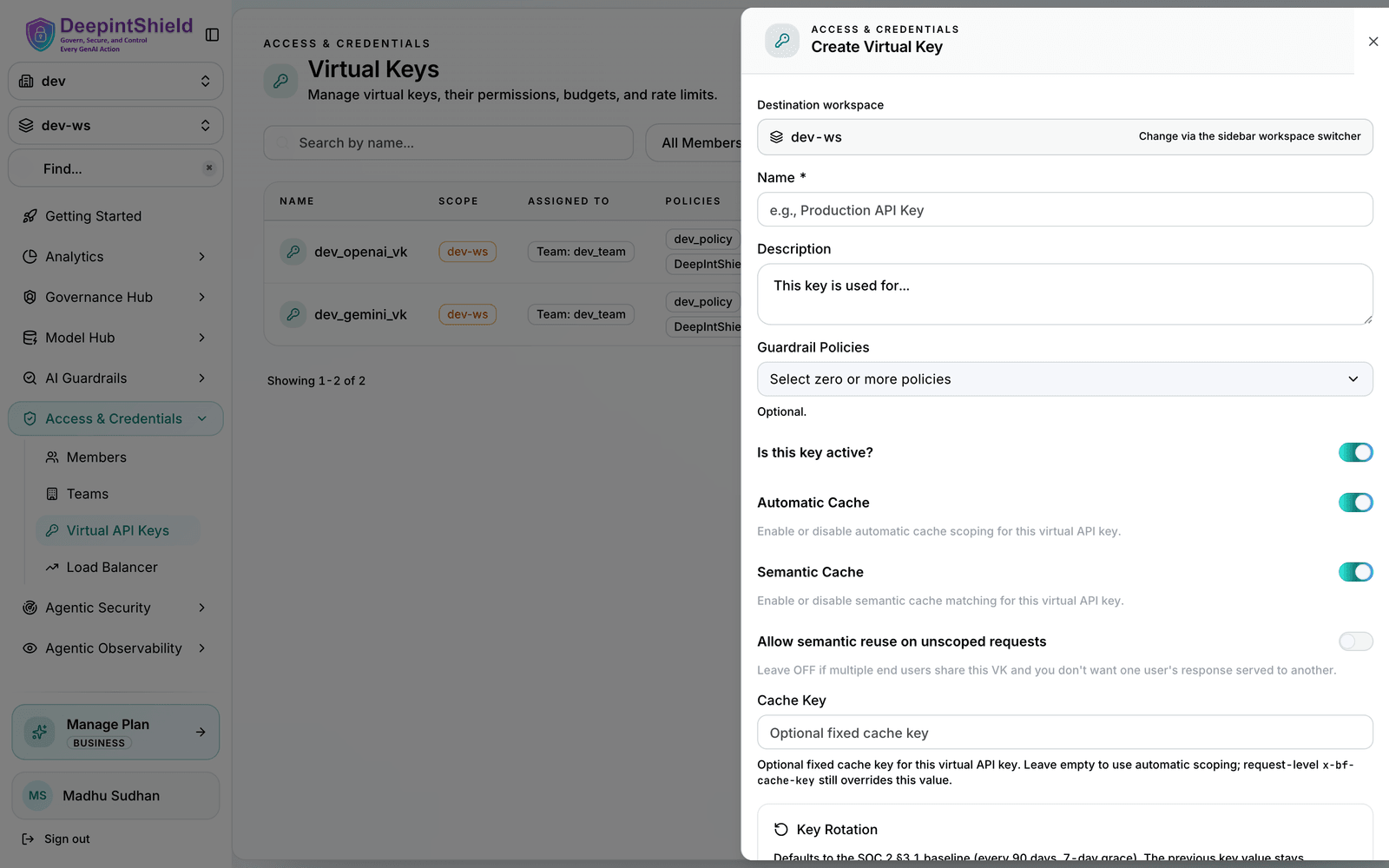 Virtual Key API Key Restrictions